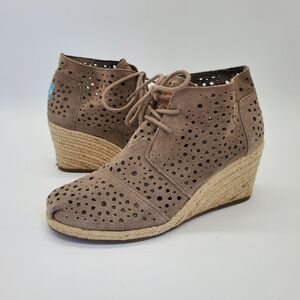 Toms Suede Desert Espadrille Wedge Heel Bootie Size 7.5 Tan